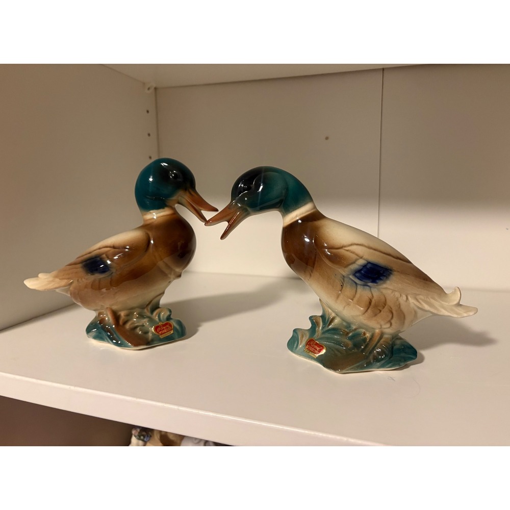 Vintage Royal Windsor Ceramic Mallard Duck Figurines Pair Glossy Glaze Set of 2